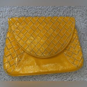 Yellow Leather Boutique ClutchBag- Babeed-Magnetic Closure-pockets- Spring Chic